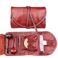Handmade Genuine Leather Pipe Tobacco Pouch Bag Organize Case Pipe Tool lighter Holder Pocket for 2 pipe Vintage Unisex (Claret)