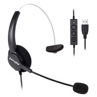 VoiceJoy Corded Noise Cancelling Monaural Headset with USB Jack as Office PC Headset for Computer/PC/Laptop Use Only
