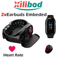 Smart Bracelet with Earbuds, Xilibod Smart Bracelet Wristband SmartWatch with Earbuds Heart Rate Monitor Bluetooth 5.0 - Black