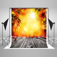 Photo Background Gold Autumn 5x7ft Glitter Dots Red Maple Leaves Photography Backdrop Nature Scenic Vintag Grey Wood Floor Baby Fall Photos