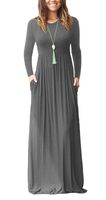 AUSELILY Women Long Sleeve Loose Plain Maxi Dresses Casual Long Dresses with Pockets (S, Gray)