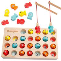 Coogam Wooden Magnetic Fishing Game, Fine Motor Skill Toy ABC Alphabet Color Sorting Puzzle, Montessori Letters Cognition Preschool Gift for 2 3 4 Years Old Toddler Kid Early Learning with 2 Pole