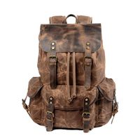 WUDON Travel Backpack for Men & Women, Genuine Leather-Waxed Canvas Shoulder Rucksack, Vintage Style W Laptop Space & Multiple Pockets, Large Bag For Travel, School, University & More (Coffee)