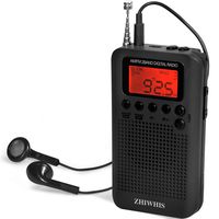 ZHIWHIS Mini LCD AM FM Battery Operated Portable Pocket Radio with Built-in Speaker and 3.5mm Headphone Jack, Powered by 2AAA Battery Digital Alarm for Walking,Travel