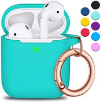 R-fun AirPods Case Cover with Circle Keychain, Full Protective Silicone AirPods Accessories Skin Cover for Women Girl with Apple AirPods Wireless Charging Case,Front LED Visible-Teal