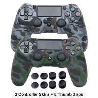 PS4 Controller Covers - Silicone Skin for DualShock 4 - Water Printed Protector Case Set for Sony PS4, PS4 Slim, PS4 Pro - 2 Pack Camo PS4 Accessories- 4 Pairs PS4 Controller Grips - Gray & Green