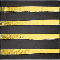 Black and Gold Foil Striped Napkins, 48 Count