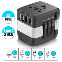 Universal Travel Adapter, All In One International Power Adapter Plug with 3 USB and 1 Type-C Ports Smart Charge, 110V-250V Converter for EU UK US AUS Asia