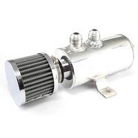 Top10 Racing Universal 10AN Aluminum Baffled Oil Catch Can with Drain Valve 2 Ports Brushed Reservoir Tank with Breather Filter 750ml Silver