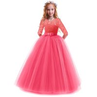 IBTOM CASTLE Pageant Princess Dress for Girl,Baby Toddler Kids Flower Maxi Dress Embroidery Tulle Lace Bridesmaid Dress Long A Line Formal Dance Evening Ball Gown Watermelon Red 5-6 Years