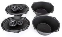 Skar Audio SK69 6" X 9" 350W 3 Way Coaxial Speakers (1 Pair) with One Pair of 6" X 9" Universal Speaker Baffles