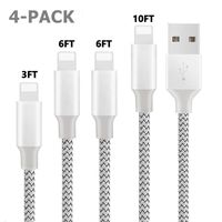 Kesown Phone Charger Cable 4Pack Nylon Braided Cord Compatible Phone XS X 8 8Plus 7Plus 7 6Plus 6s-silver(3/6/6/10ft)