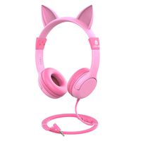 [Upgrade] iClever Boostcare Kids Headphones Girls - Cat Ear Hello Kitty Wired Headphones for Kids on Ear, Adjustable 85/94dB Volume Control - Toddler Headphones with MIC for Kindle Tablet, Pink