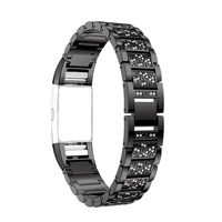 For Fitbit Charge 2 Bands, Rosa Schleife Fitbit Fitness Watch Band Stainless Steel Diamond Design Smart Watch Adjustable Replacement Band Buckle Clasp Link Bracelet for Fitbit Charge 2 - Black