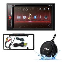 Pioneer Double DIN 2DIN AVH-210EX 6.2" Touchscreen Car Stereo MP3 CD DVD Player Bluetooth USB with DCO FL09BK Full License plate Night vision Waterproof back-up camera + WB12 Bluetooth Speakers