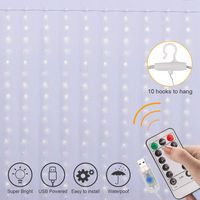 Curtain Lights, 8 Modes Fairy Lights String with Remote Controller, IP64 Waterproof, USB Plug in Twinkle Lights for Weddings, Parties, Backdrop, Wall Decorations, 300 Led（9.8x9.8Ft, White）