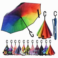 MRTLLOA Double Layer Inverted Umbrella with C-Shaped Handle, Anti-UV Waterproof Windproof Straight Umbrella for Car Rain Outdoor Use (N-Rainbow)