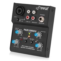 Pyle 2-Channel Audio Mixer - DJ Sound Controller Interface with USB Soundcard for PC Recording, XLR and 3.5mm Microphone Jack, 18V Power, RCA Input and Output for Professional and Beginners - PAD10MXU