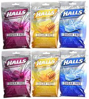 Halls 6 Pack 2 Black Cherry 2 Honey-Lemon 2 Mountain Menthol, Sugar Free