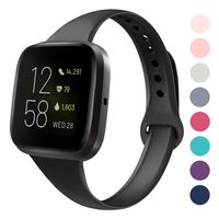 DYKEISS Sport Slim Silicone Band Compatible with Fitbit Versa//Versa 2/Versa Lite Edition, Thin Soft Narrow Silicone Replacement Strap Wristband Accessory for Fitbit Versa Smart Watch (Large, Black)