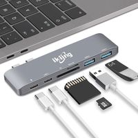 Thunderbolt 3 to USB Type C Hub Adapter - ikling Multiport Adapter for 2016/2017 MacBook pro 13"/15", with 40Gbps TB 3, SD/TF Card Reader, 2 USB 3.0, USB C 3.1, Power Delivery Type C Charging Port