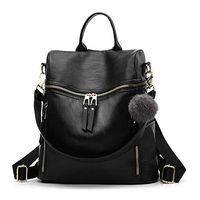 BAG WIZARD Women Backpack Purse Waterproof Nylon Shoulder Bag Headphone Plug Travel Daypack (black-PU), Medium