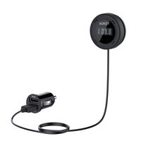 AUKEY FM Transmitter Bluetooth, Wireless Car Kit with Handsfree Calling and Flush Fit Dual Port 4.8A Car Charger for Mobile Audio Devices.
