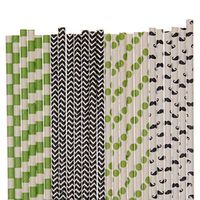 Mustache Paper Straw Mix - Lime Green, Black - Polka Dot, Chevron, Striped (75)