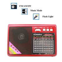 FM/AM/SW 3 Band Portable Radio, HePesTer H-R30 Powerful Signal Radio with AUX Input/Headset Output/Bluetooth/USB Port/TF Card/LED Flashlight (Red)