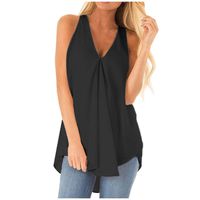FAPIZI Women Chiffon Tank Top Ruched Sleeveless T-Shirt Fashion V Neck Solid Casual Loose Flowy Summer Blouse Black