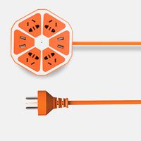 USB Power Strip Travel Charger Surge Protector Outlets 5ft 1.8m Long Cord with Universal Flat Plug Input from 100v-240v Power Sockets USB Charger Station 4 Port USB Charger Compact (Orange Yellow)