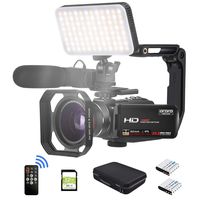 Camcorder Video Camera FHD 1080P 30FPS Vlogging Camera Digital Video Recorder WiFi Camera Infrared Night Vision Camcorders with Mic, LED Light, Wide Angle Lens, Handheld Stabilizer and Carrying Case