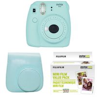 Fujifilm Instax Mini 9 Instant Camera with Instax Groovy Camera Case (Ice Blue) & Instax Mini Instant Film Value Pack