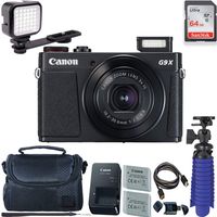 Canon PowerShot G9 X Mark II Digital Camera (Black) with 64 GB + LED Compact On-Camera Light Card + Premium Camera Case + 2 Batteries + Tripod
