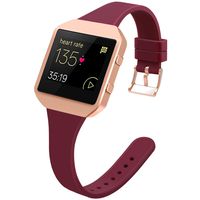 YiJYi Slim Bands Compatible with Fitbit Blaze,Thinner Soft Silicone Band with Metal Frame Replacement Wristband for Women Men Small Large (Large(6.3"-8.3"), Dark Red/Rose Gold Frame)