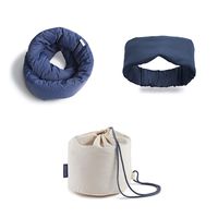Huzi Infinity Pillow + Bamboo Sleep Mask + Case - Versatile Soft Neck Support Scarf Travel Pillow (Bon Voyage Kit - Navy)