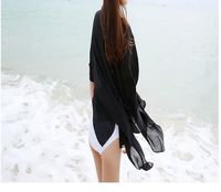 MOM Beach towel summer outdoor leisure long sun shawl Lady snow spinning sun protection clothing,black,Average code