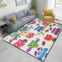 Owls Paisley Rug Pads, Sporty Owls Cheerleader League Team Coach Football Themed Animals Cartoon Art Style, Durable Rugs - Living, Dinning, Office, Rooms & Bedrrom, Hallway Carpet(2.5'x 9') Multicolor