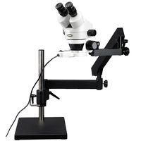 AmScope SM-7BX-FRL Professional Binocular Stereo Zoom Microscope, WH10x Eyepieces, 3.5X-45X Magnification, 0.7X-4.5X Zoom Objective, 8W Fluorescent Ring Light, Articulating-Arm Boom Stand, 110V-120V, Includes 0.5x Barlow Lens