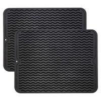 ZLR Silicone Dish Drying Mats 2 Packs Easy Clean Dishwasher Safe Heat Resistant Eco-Friendly Trivet Black Large 15.8 inches X 12 inches