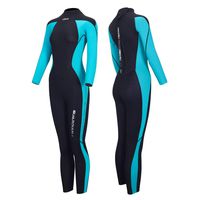 Hevto Wetsuits Women 3mm Neoprene Long Sleeve Full Scuba Diving Suits Surfing Swimming Keep Warm Back Zip for Water Sports (Blue Women Ⅰ, XXS)
