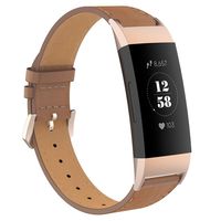 GAISHI Band Compatible with Fitbit Charge 3/Charge 3 SE, Premium Leather Wristband Strap with Metal Adaptor for Women Men, Brown