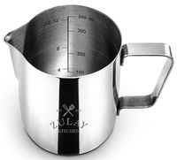 Frothing Pitcher - Best Milk Frother Steamer Cup - Easy to Read Creamer Measurements Inside - Foam Making for Coffee Matcha Chai Cappuccino Latte & Hot Chocolate - Stainless Steel 12oz/350ml