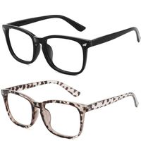 MEETSUN Blue Light Blocking Glasses, Anti Eye Strain Headache (Sleep Better),Computer Reading Glasses UV400 Transparent Lens (Black +Leopard / 2 Pack Black,53)