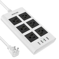 9.8ft USB Power Strip Surge Protector - JACKYLED Flat Plug Long Extension Cord 4 USB Ports 6 Outlets Fast Charge Electric Outlet Fireproof Desktop Charger Compatible with Phone Computer Laptop - White