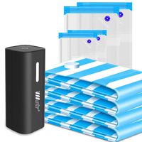 Vacuum Storage Space Saver Bags with Electric Pump Reusable Compression Storage Bags Double-Zip Seal for Home Use and Travel Suitable for Clothes, Quilts, Blankets, Pillows, Food, Etc (8pack)