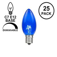 Novelty Lights 25 Pack C7 Outdoor String Light Christmas Replacement Bulbs, Blue, C7/E12 Candelabra Base, 5 Watt
