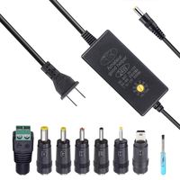 Adjustable Universal AC/DC Power Adapter, ALED LIGHT 3V-12V 24W Universal Charger Power Supply Kit Universal Travel Plug Adapter with 7 Replaceable Connectors for Household Electronics, LED Strip