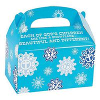 Religious Snowflake Treat Boxes (12 Pack) Cardboard. 6" x 3 1/2" x 5 1/2"