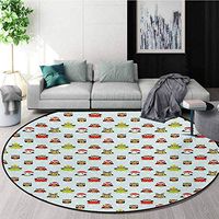RUGSMAT Owls Modern Flannel Microfiber Non-Slip Machine Round Area Rug,Christmas Theme with Sweet Celebration Icons Santa Claus Pine Tree Owls with Presents Floor Mat Home Decor,Diameter-35 Inch